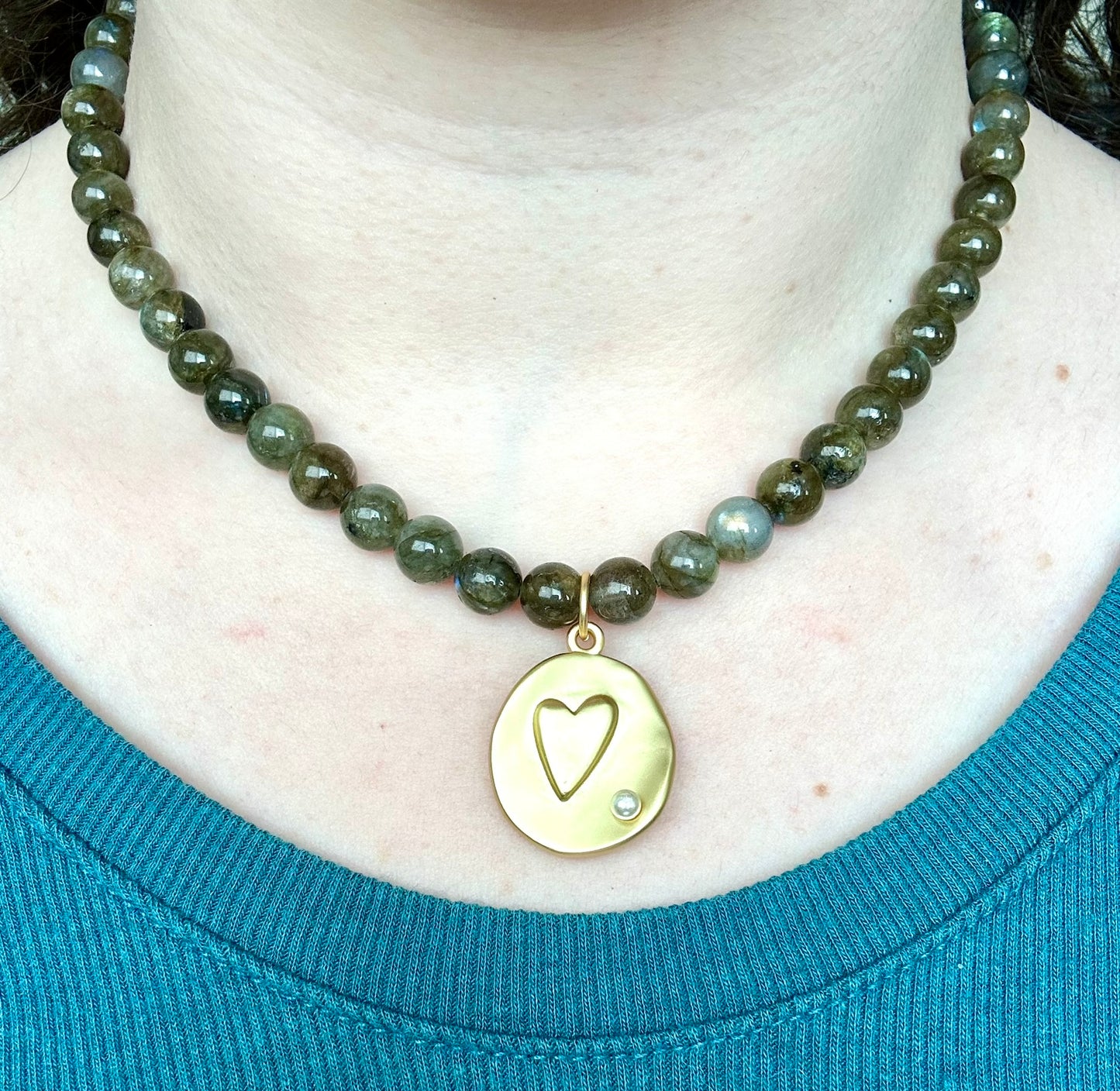 Labradorite Heart Stamp Necklace