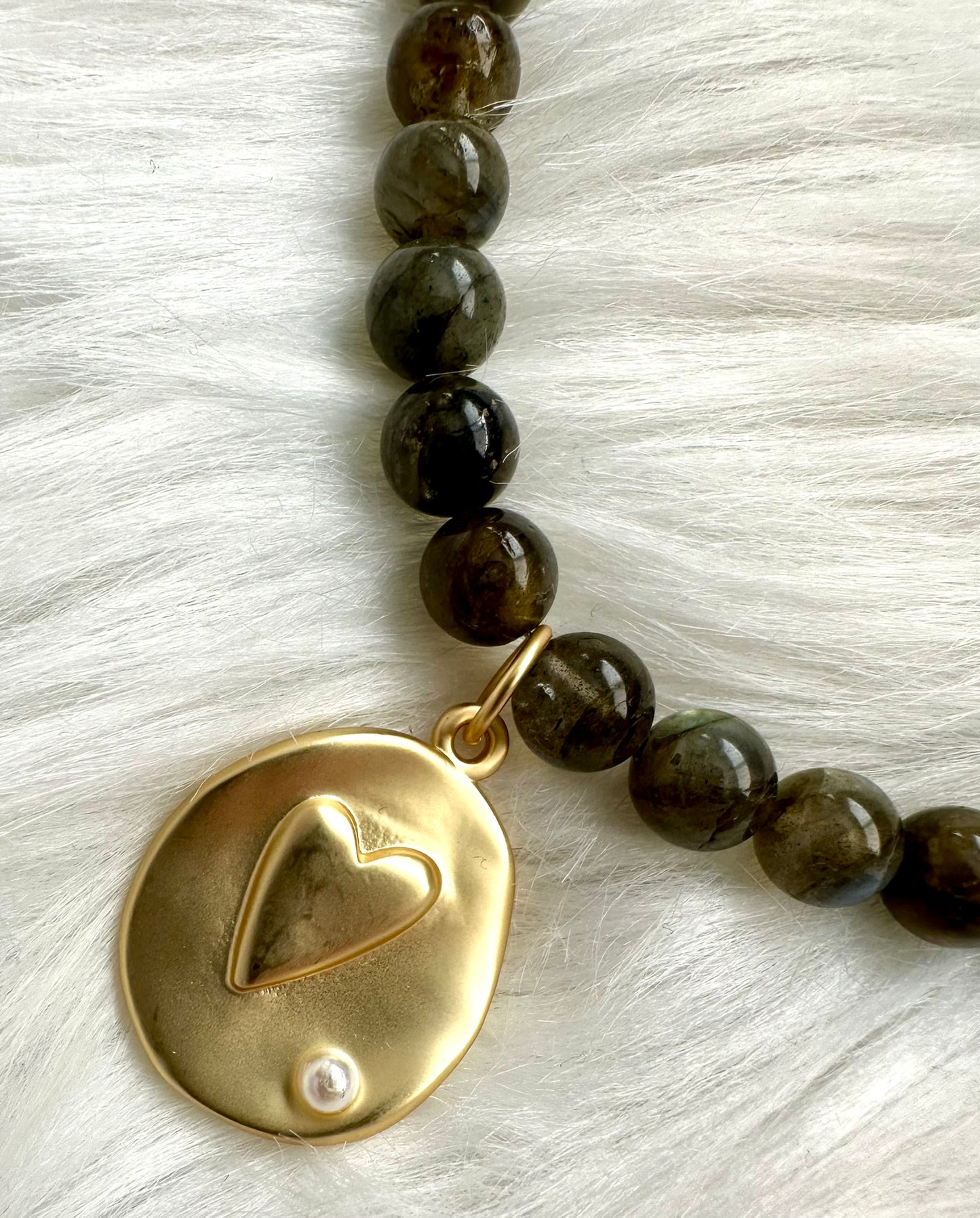 Labradorite Heart Stamp Necklace