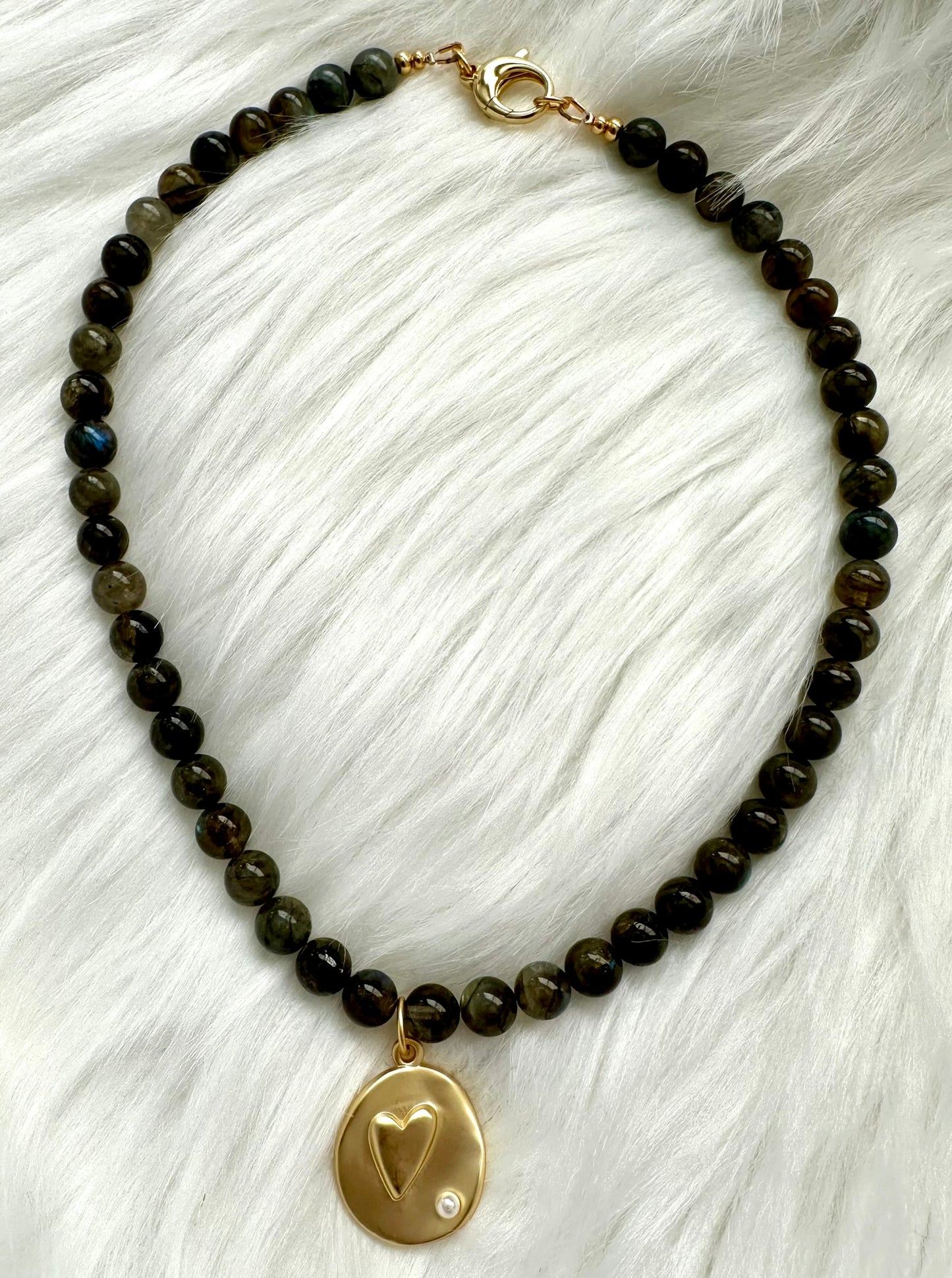 Labradorite Heart Stamp Necklace