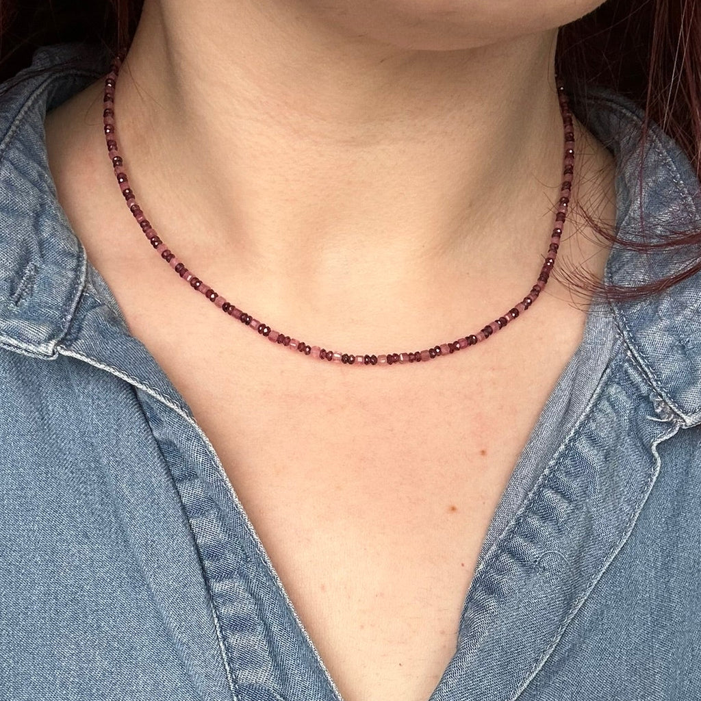 Dainty Garnet & Pink Tourmaline Necklace