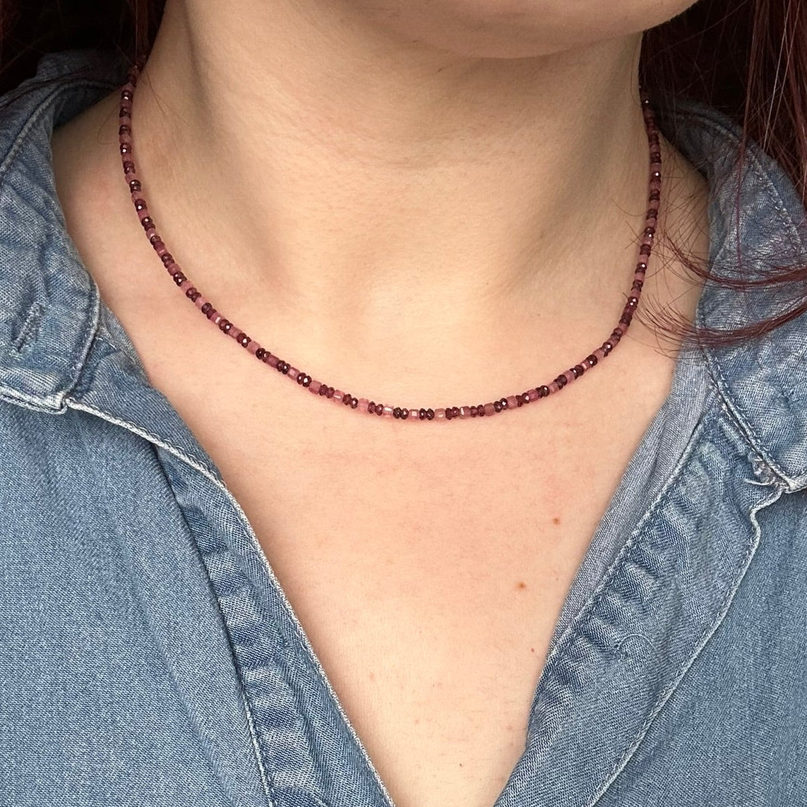 Dainty Garnet & Pink Tourmaline Necklace