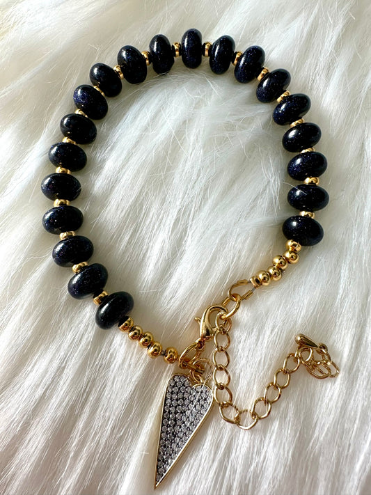 Blue Goldstone + Heart Bracelet