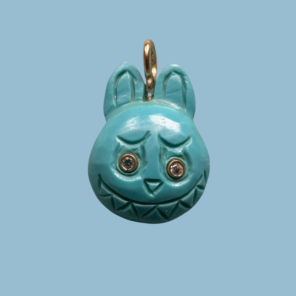 Hand carved howlite Labubu charm with faceted zirconia eyes - Saint Violet Co