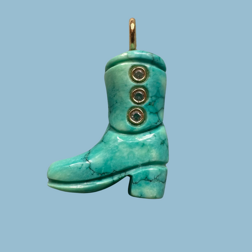 Hand carved African turquoise boot charm with faceted zirconia buttons - Saint Violet Co
