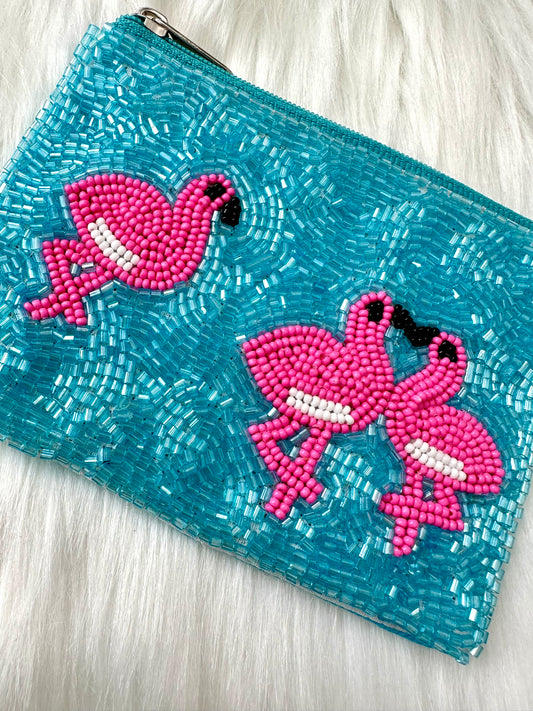 Flamingo Beaded Coin Purse