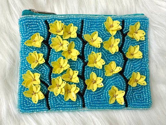 Yellow Flower Beaded Coin Purse